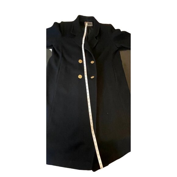 Spencer Douglas Black Double Breasted Wool Coat Decorative Gold Buttons Sz L - Picture 7 of 8